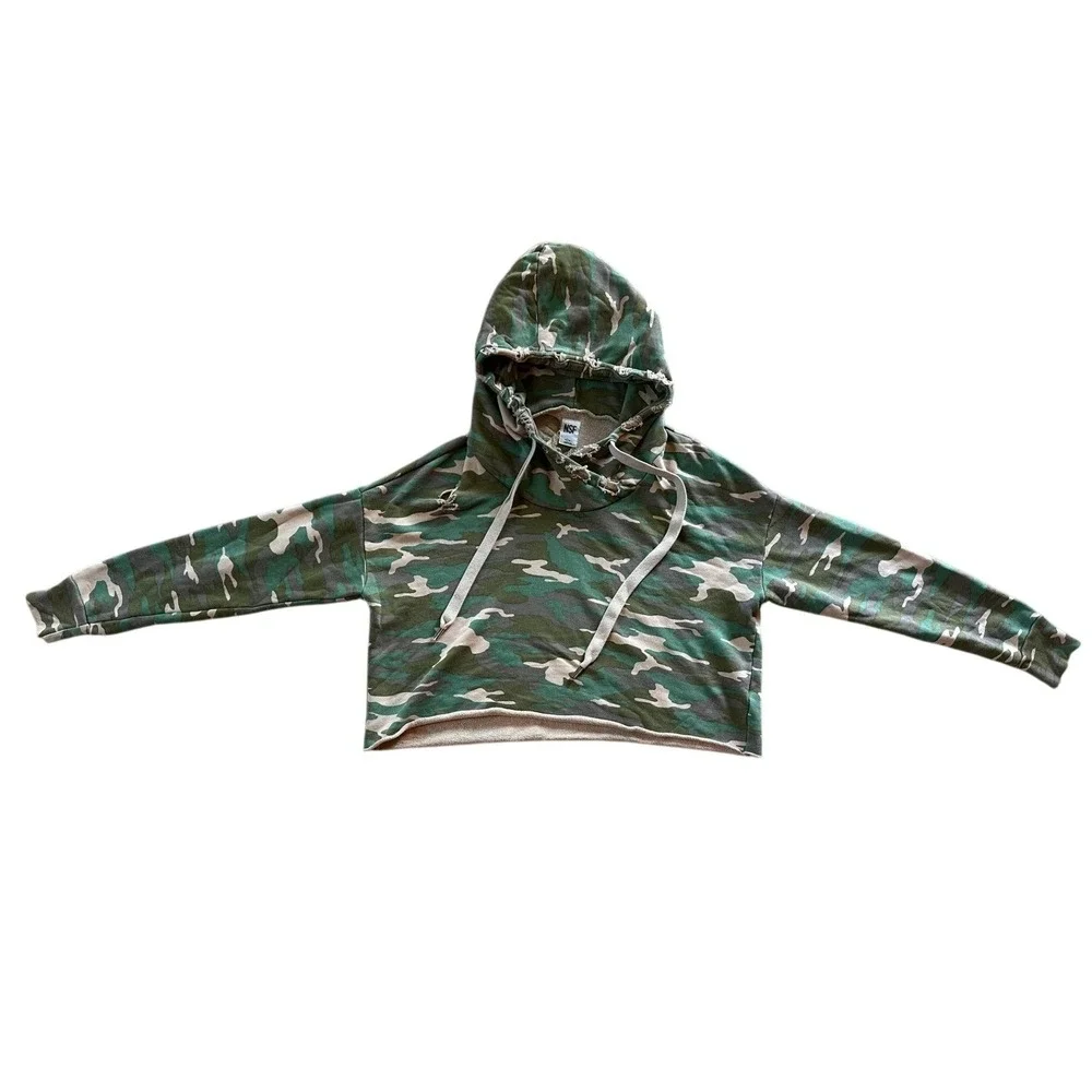 NSF Green Camouflage Distressed Cropped Hoodie Women's Small